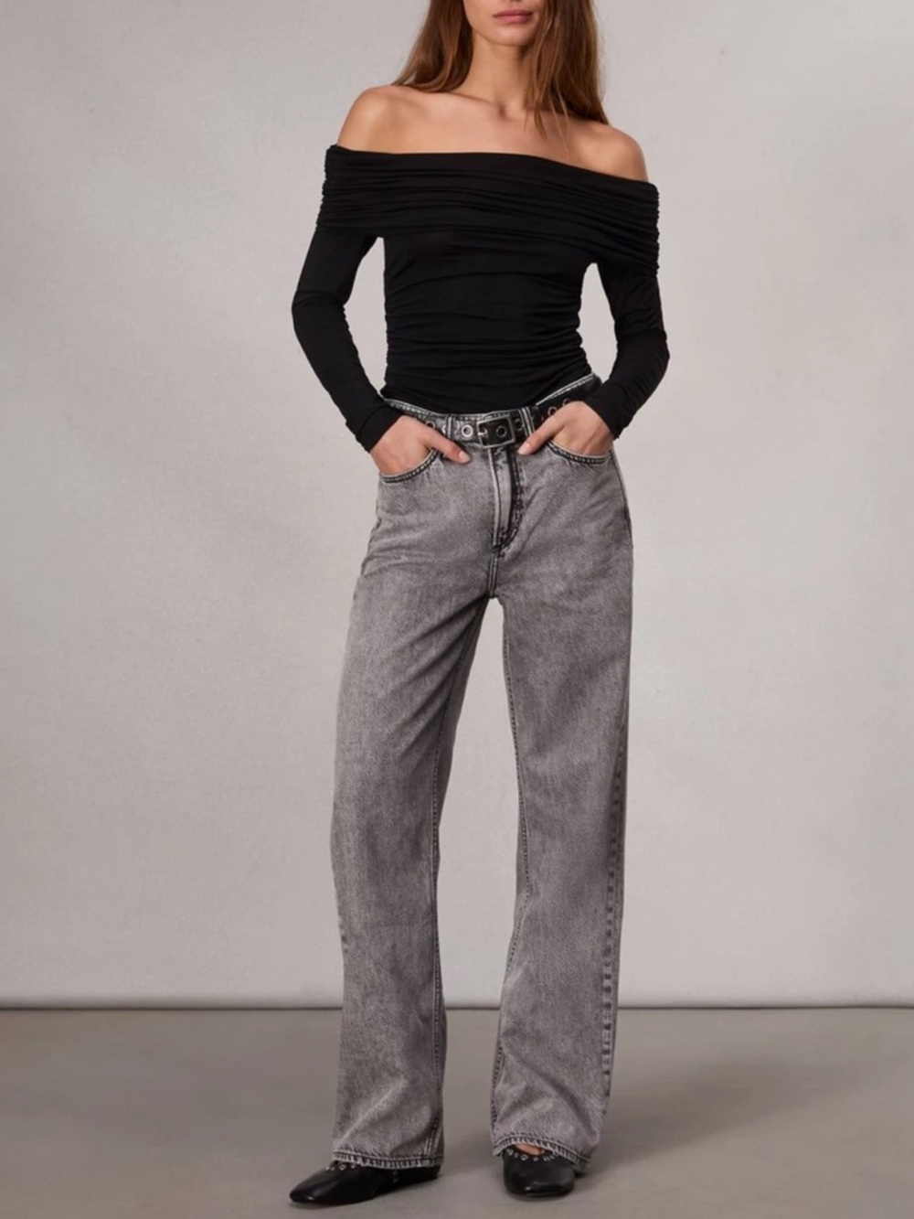 Rag & bone‎ featherweight Logan mid rise wide leg jeans slate gray